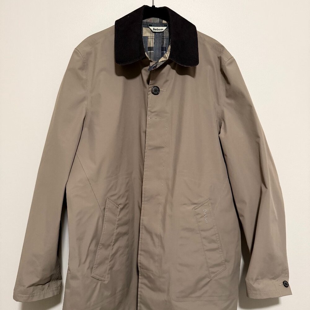 Barbour Tan Raincoat with Dark Brown Collar